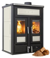 Klover BI-FIRE MID Hybrid Kombi Kaminofen Holz Pellet wasserführend Keramik Avorio 27,4 kw